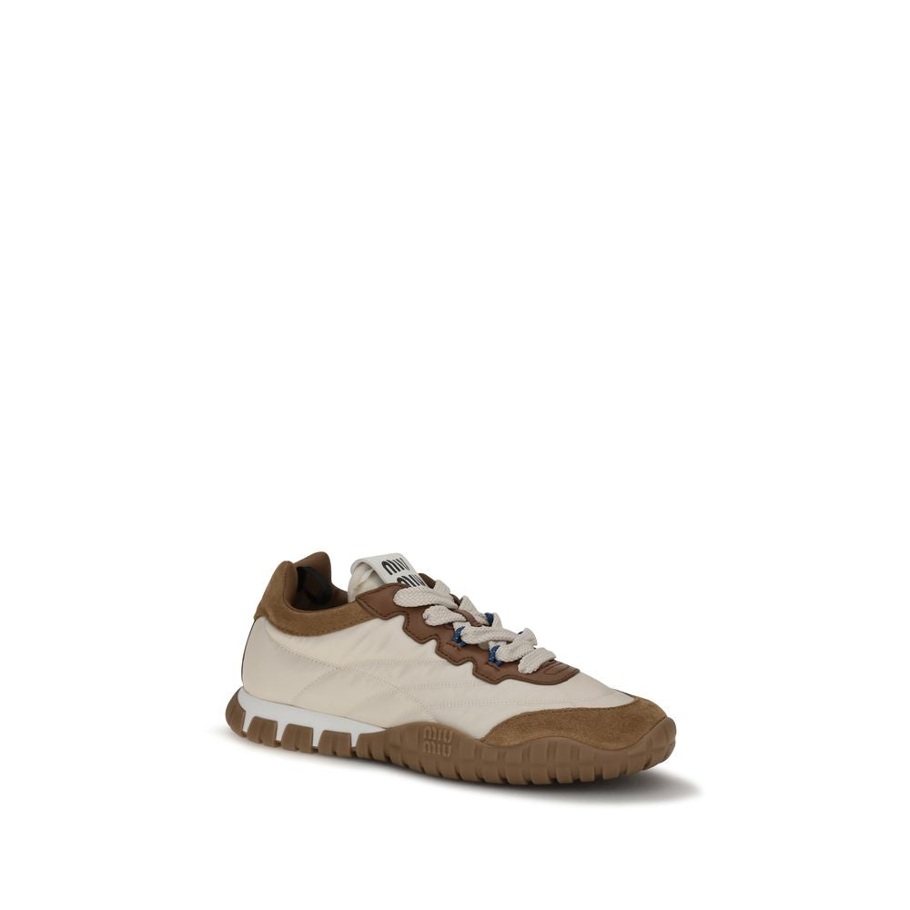 Miu Miu Beige Fabric And Suede Sneakers
