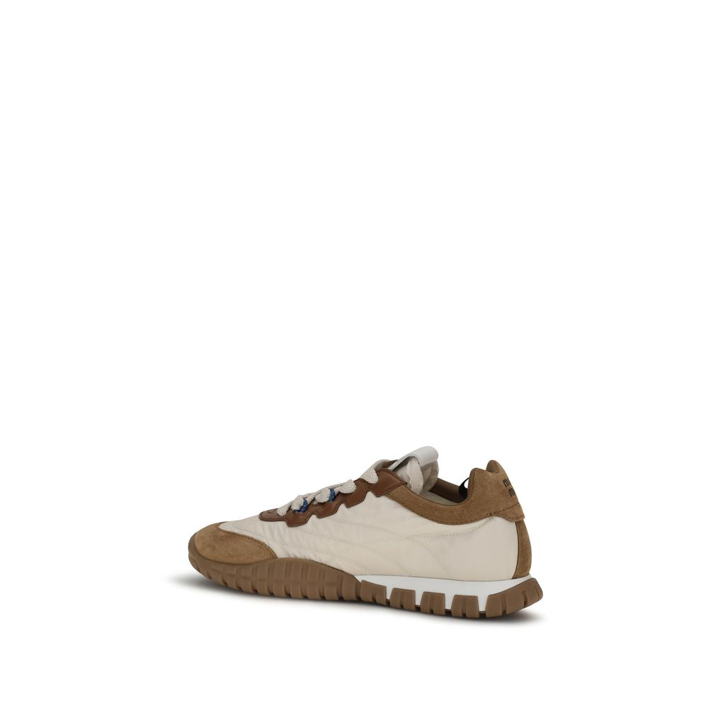 Miu Miu Beige Fabric And Suede Sneakers
