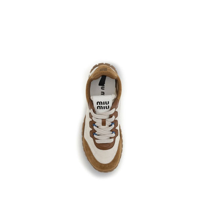 Miu Miu Beige Fabric And Suede Sneakers