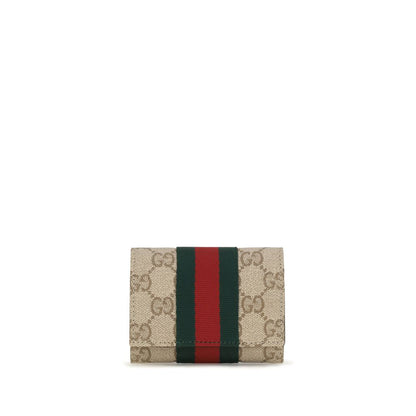 Gucci Web Bi-Fold GG Canvas Card Holder Beige