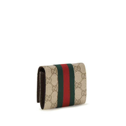 Gucci Web Bi-Fold GG Canvas Card Holder Beige