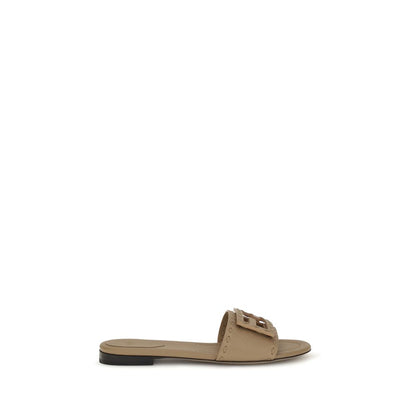 Fendi Baguette Cut-Out Leather Flat Sandals in Beige