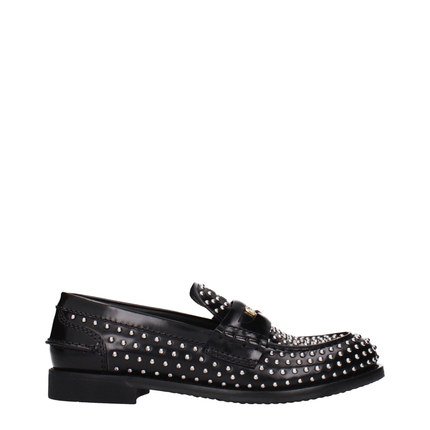 Miu Miu Studded Leather Loafers in Black