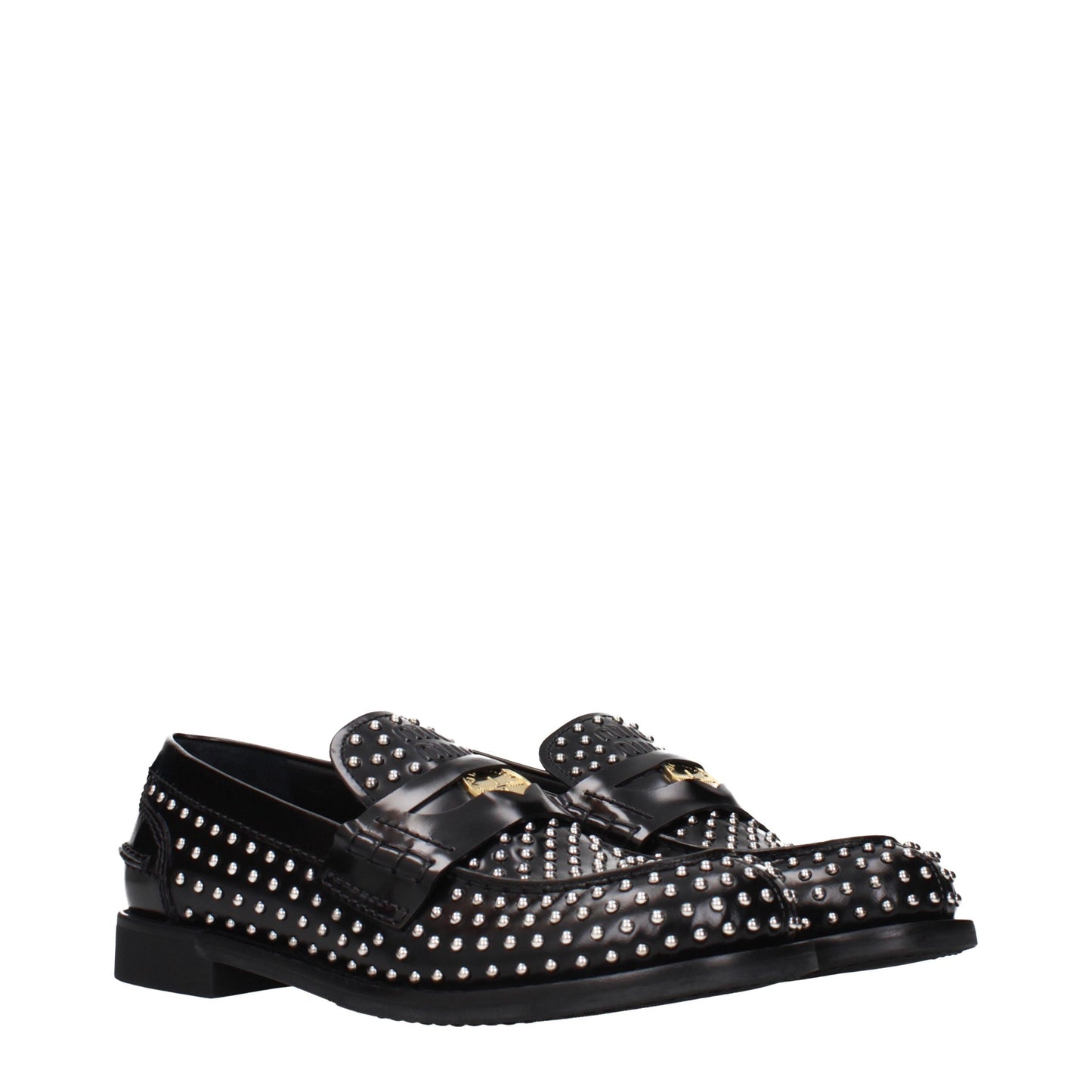 Miu Miu Studded Leather Loafers in Black