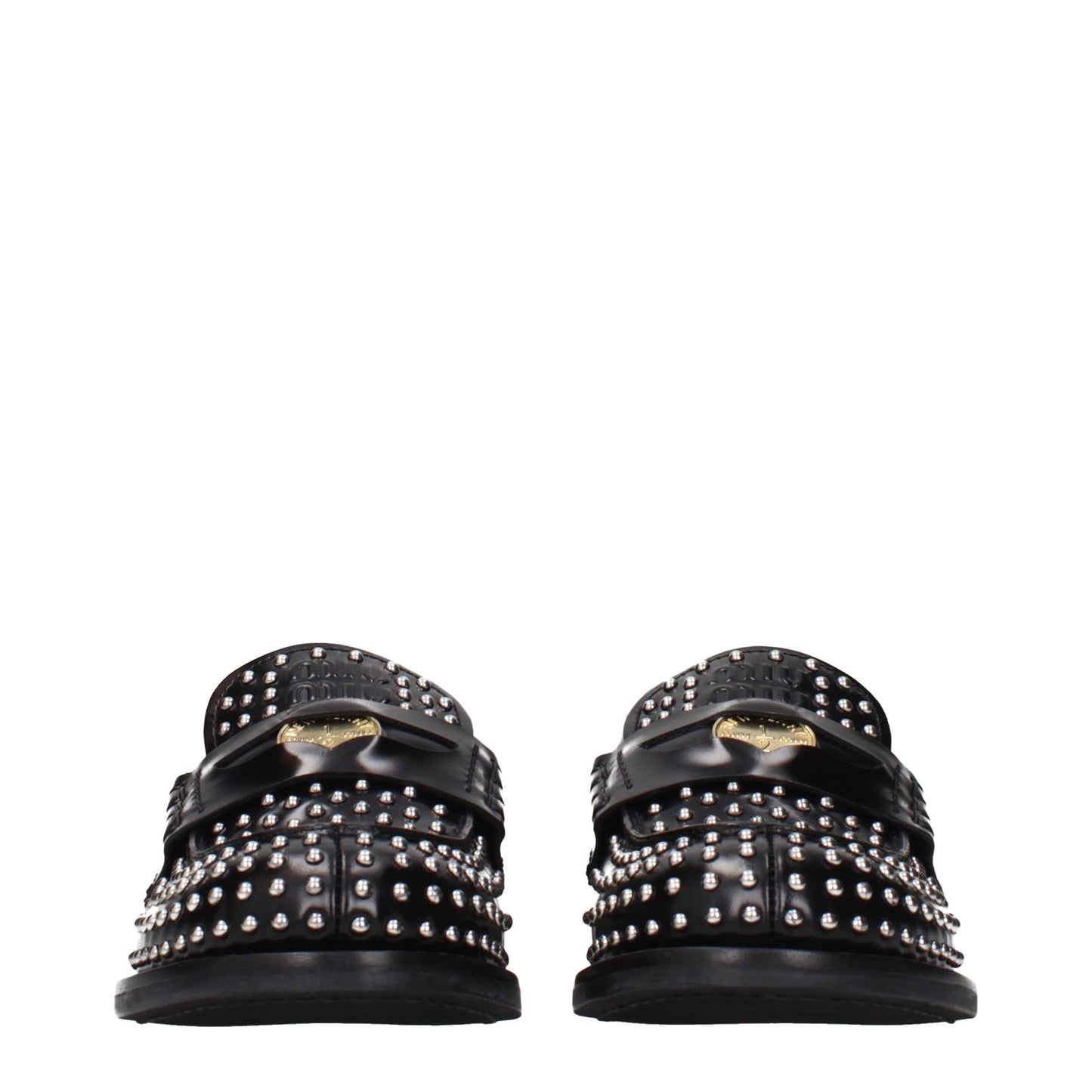 Miu Miu Studded Leather Loafers in Black