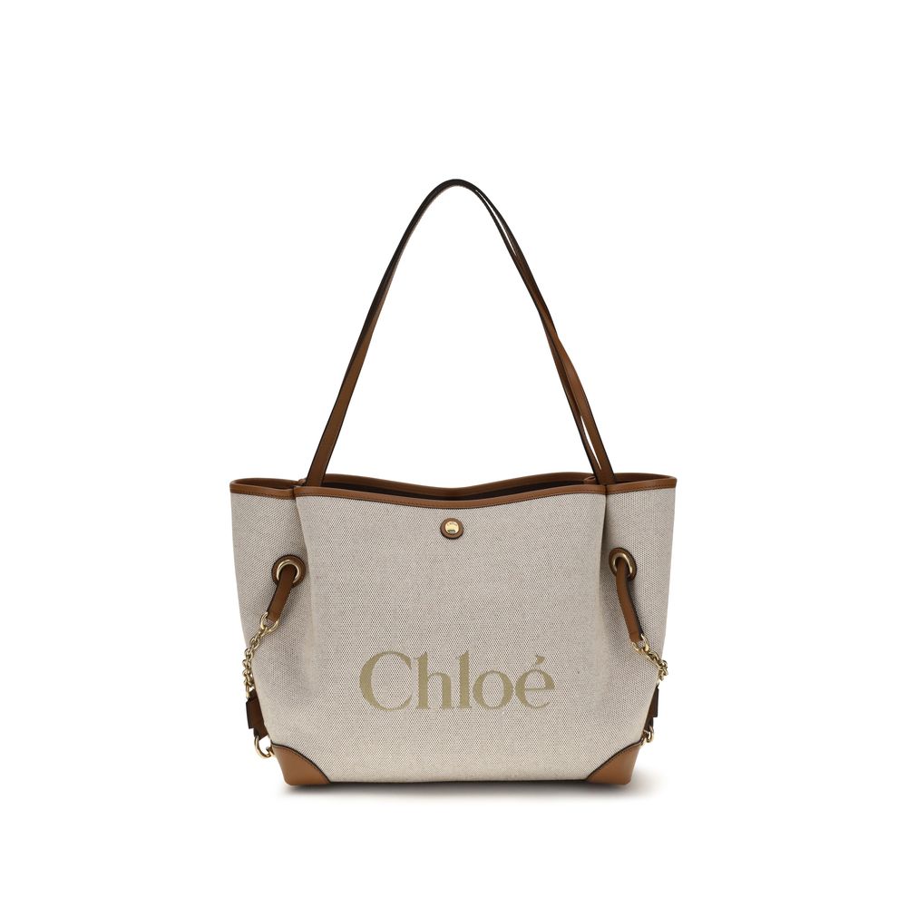 Chloé Clover Medium Misty Beige Canvas And Calfskin Tote Bag