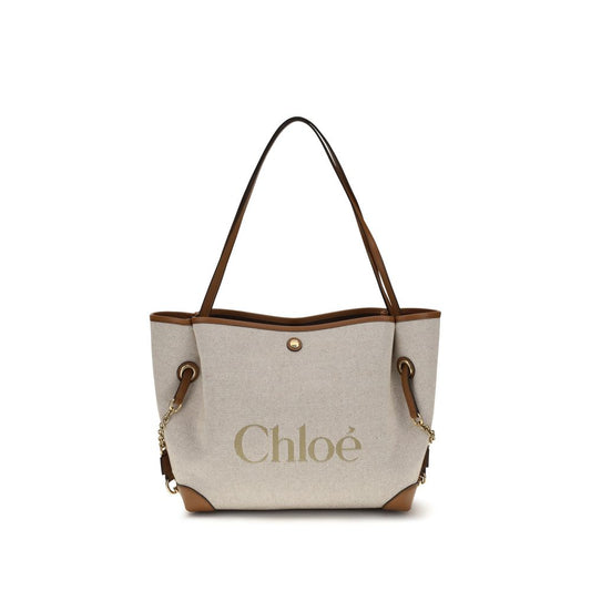 Chloé Clover Medium Misty Beige Canvas And Calfskin Tote Bag