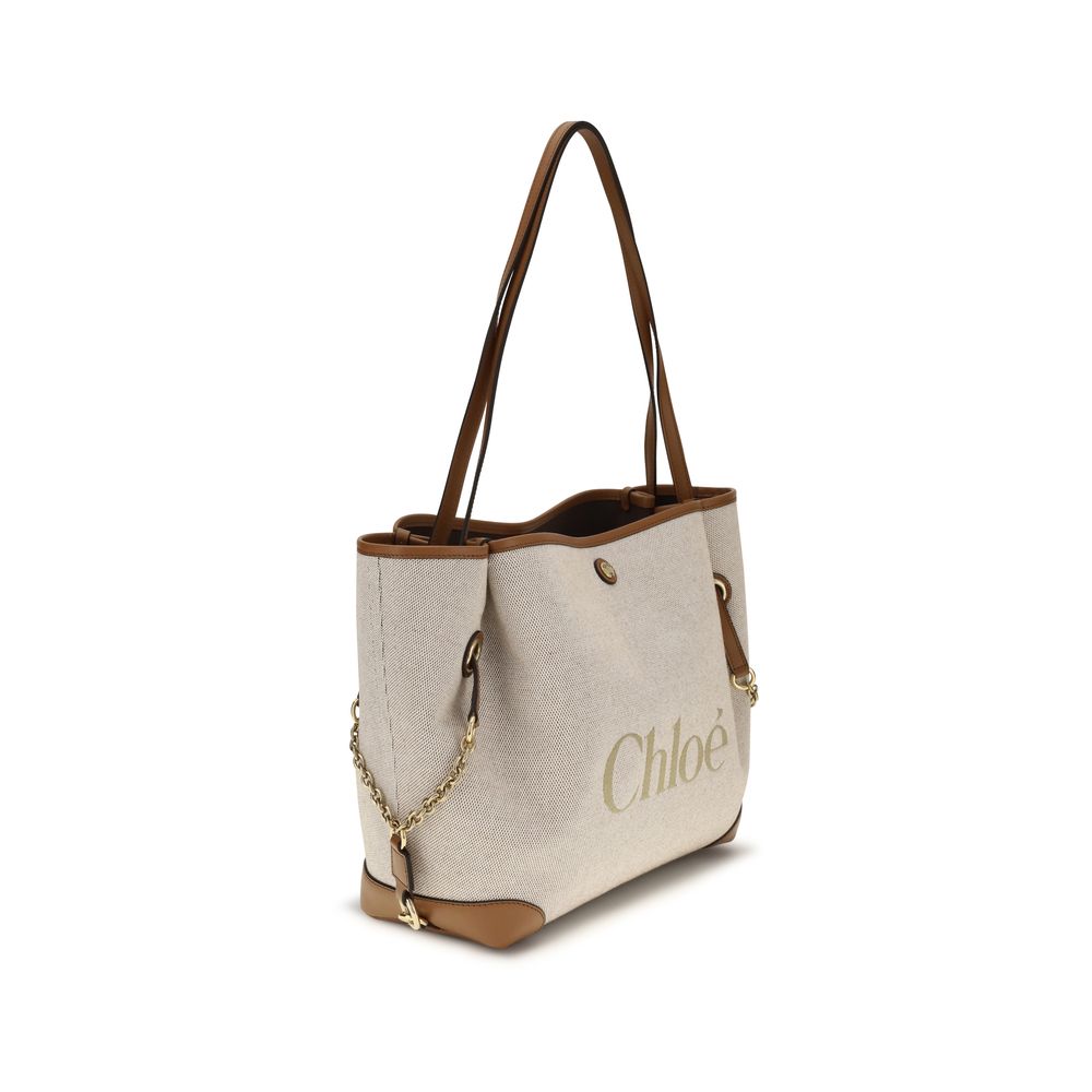 Chloé Clover Medium Misty Beige Canvas And Calfskin Tote Bag