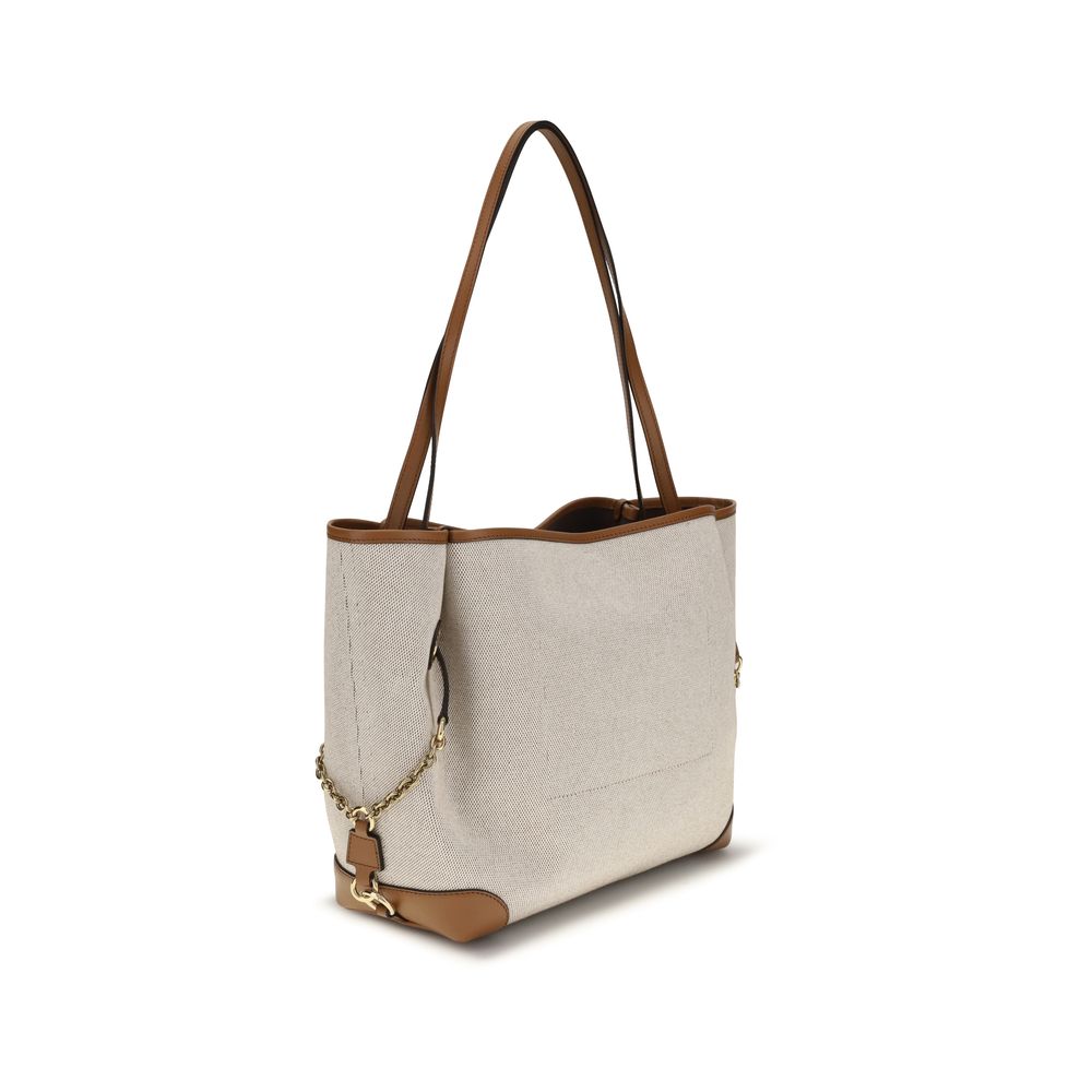 Chloé Clover Medium Misty Beige Canvas And Calfskin Tote Bag