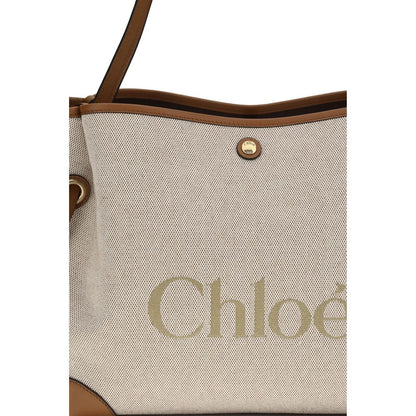 Chloé Clover Medium Misty Beige Canvas And Calfskin Tote Bag