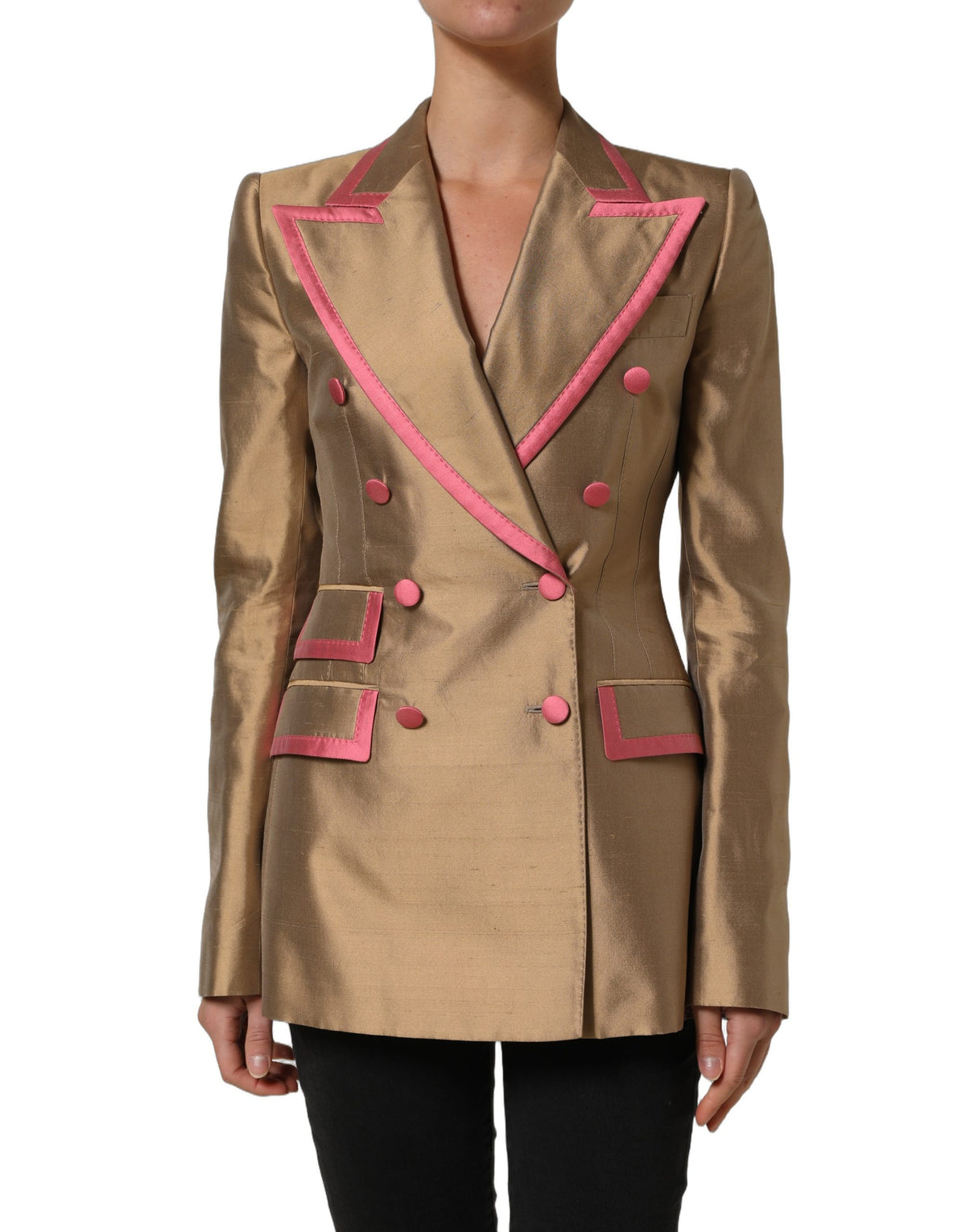 Dolce & Gabbana Gold Silk-Shantung Double-Breasted Blazer