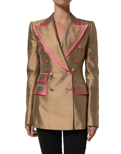 Dolce & Gabbana Gold Silk-Shantung Double-Breasted Blazer