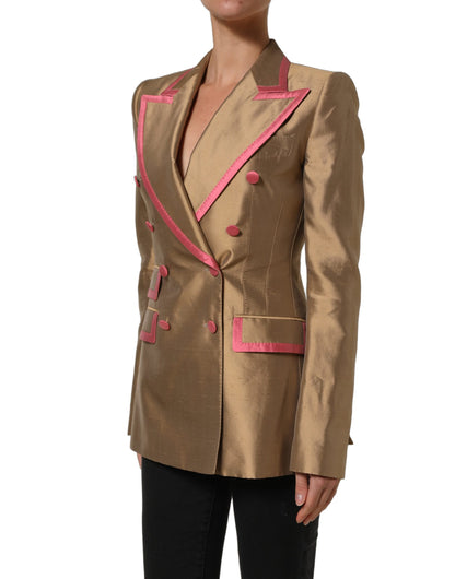 Dolce & Gabbana Gold Silk-Shantung Double-Breasted Blazer