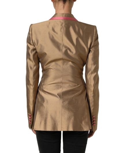 Dolce & Gabbana Gold Silk-Shantung Double-Breasted Blazer
