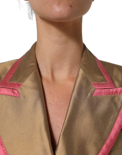 Dolce & Gabbana Gold Silk-Shantung Double-Breasted Blazer