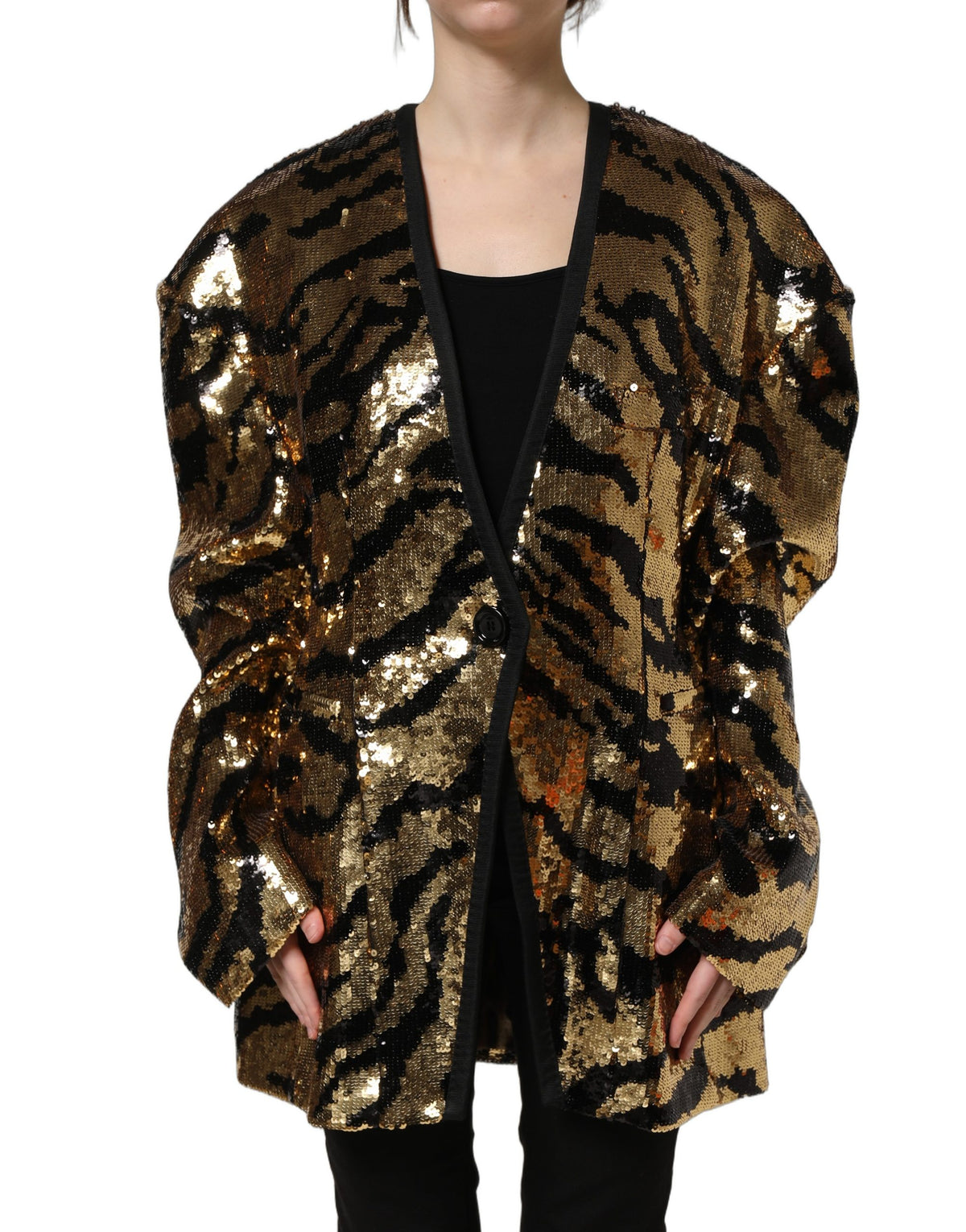 Dolce & Gabbana Black and Gold Sequin Tiger-Stripe Blazer