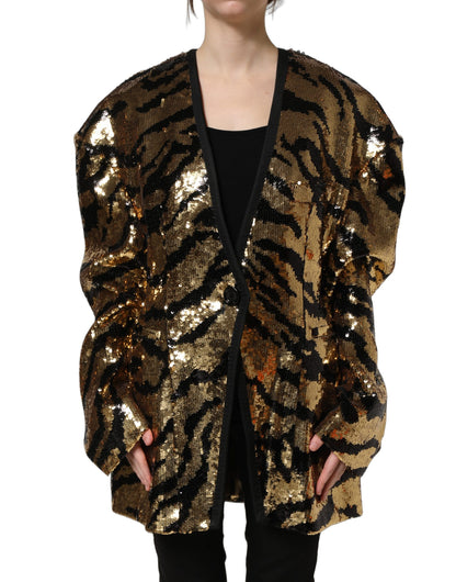 Dolce & Gabbana Black and Gold Sequin Tiger-Stripe Blazer