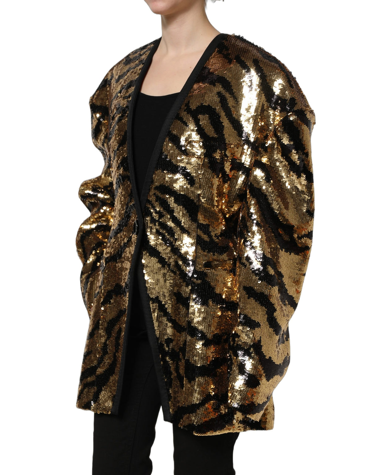 Dolce & Gabbana Black and Gold Sequin Tiger-Stripe Blazer