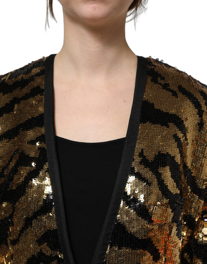 Dolce & Gabbana Black and Gold Sequin Tiger-Stripe Blazer