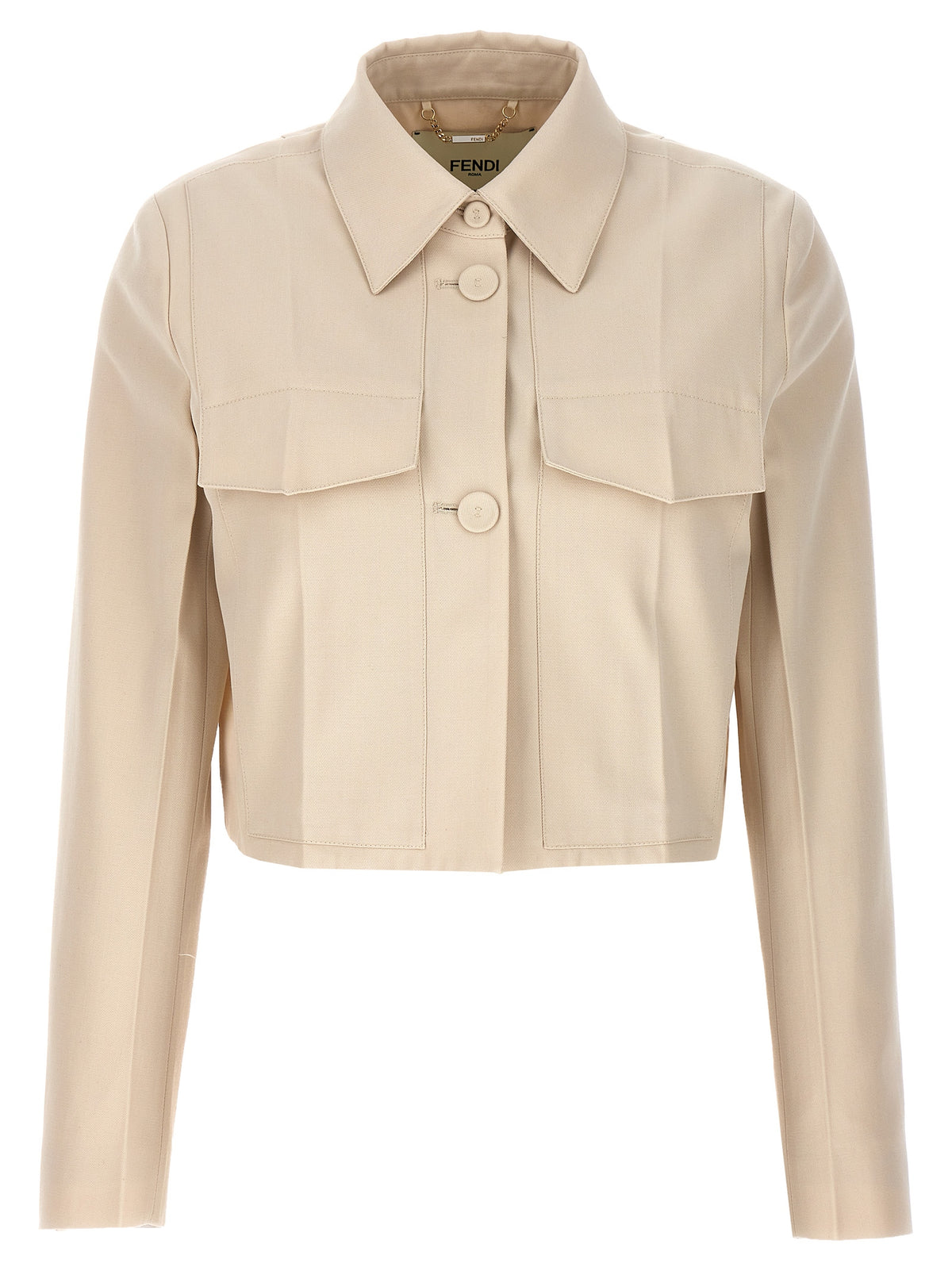 Fendi Beige Wool-Cotton Gabardine Cropped Jacket