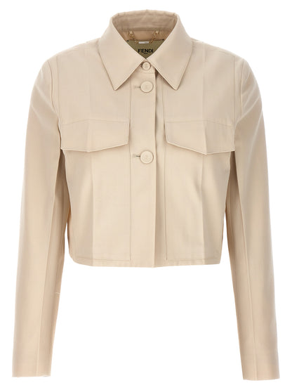 Fendi Beige Wool-Cotton Gabardine Cropped Jacket