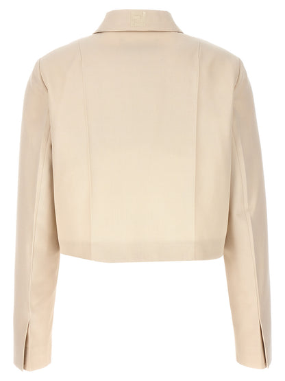 Fendi Beige Wool-Cotton Gabardine Cropped Jacket