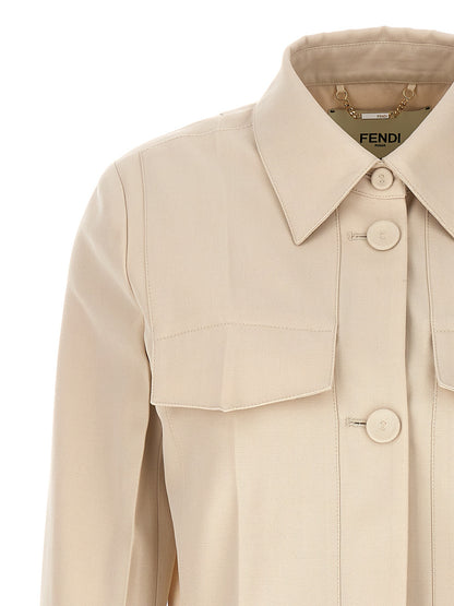 Fendi Beige Wool-Cotton Gabardine Cropped Jacket