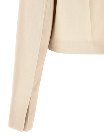 Fendi Beige Wool-Cotton Gabardine Cropped Jacket