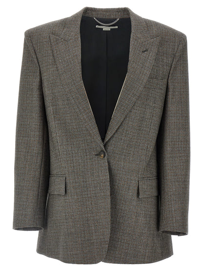Stella McCartney Gray Micro Houndstooth Wool Blazer
