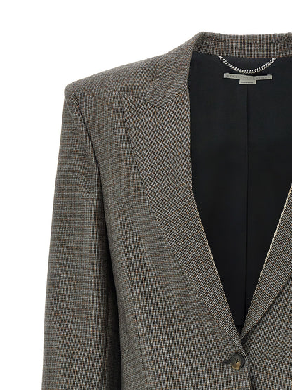 Stella McCartney Gray Micro Houndstooth Wool Blazer
