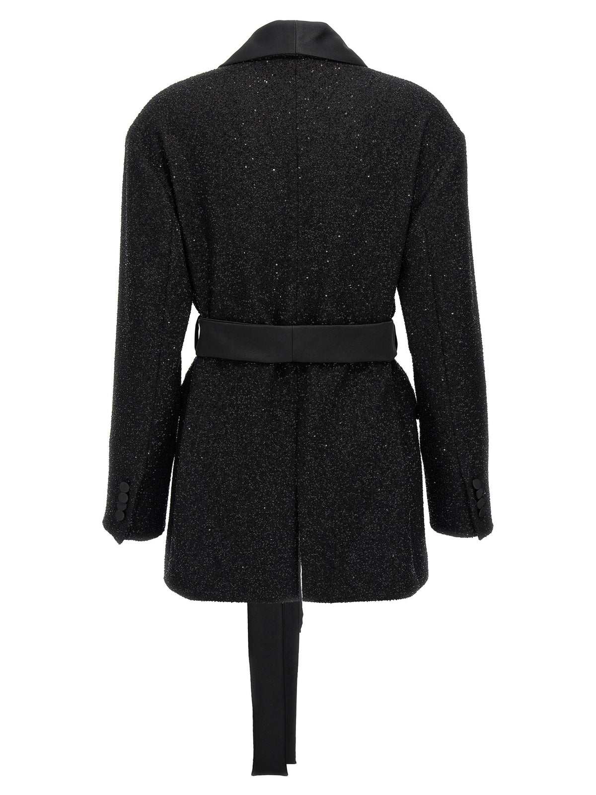 Max Mara Black Pau Microsequin Belted Blazer