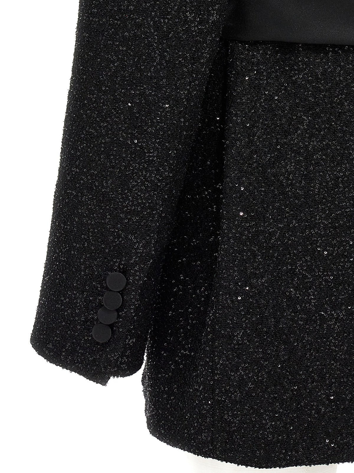 Max Mara Black Pau Microsequin Belted Blazer