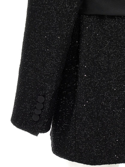 Max Mara Black Pau Microsequin Belted Blazer