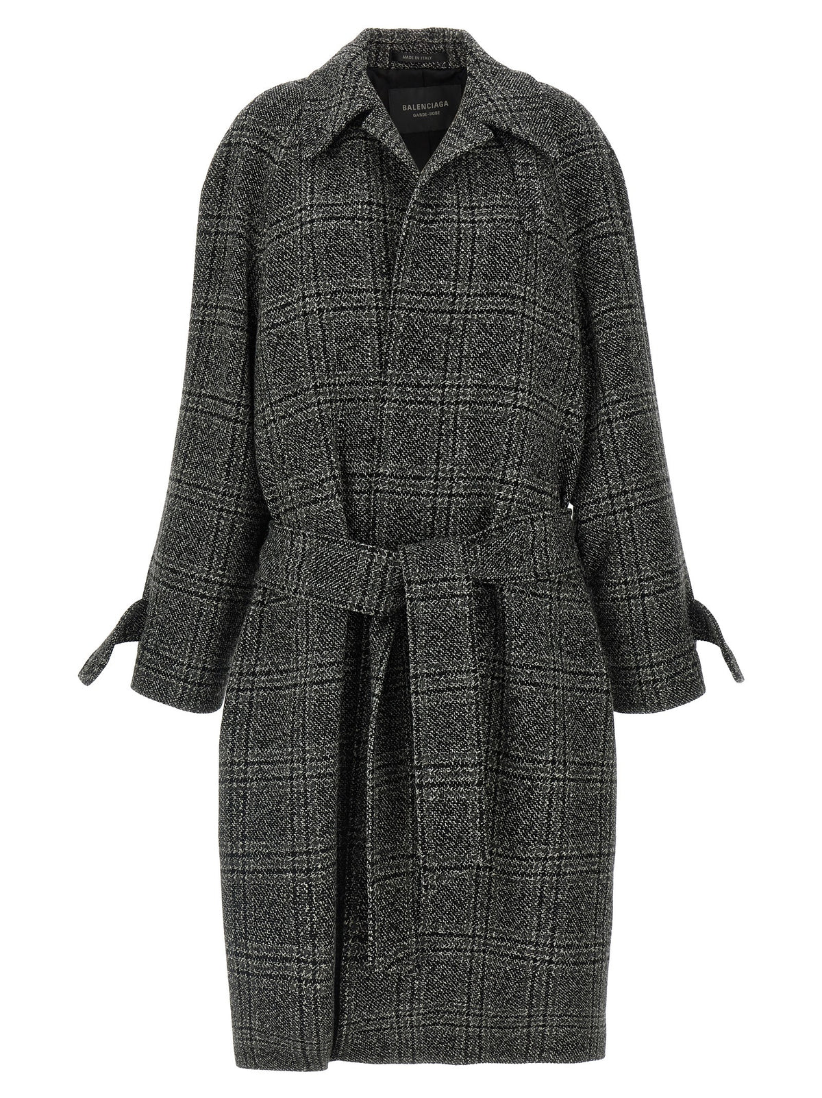 Balenciaga One Layer Black Wool Check Coat