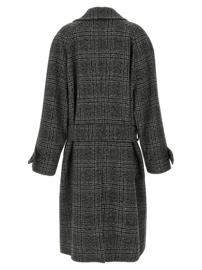 Balenciaga One Layer Black Wool Check Coat