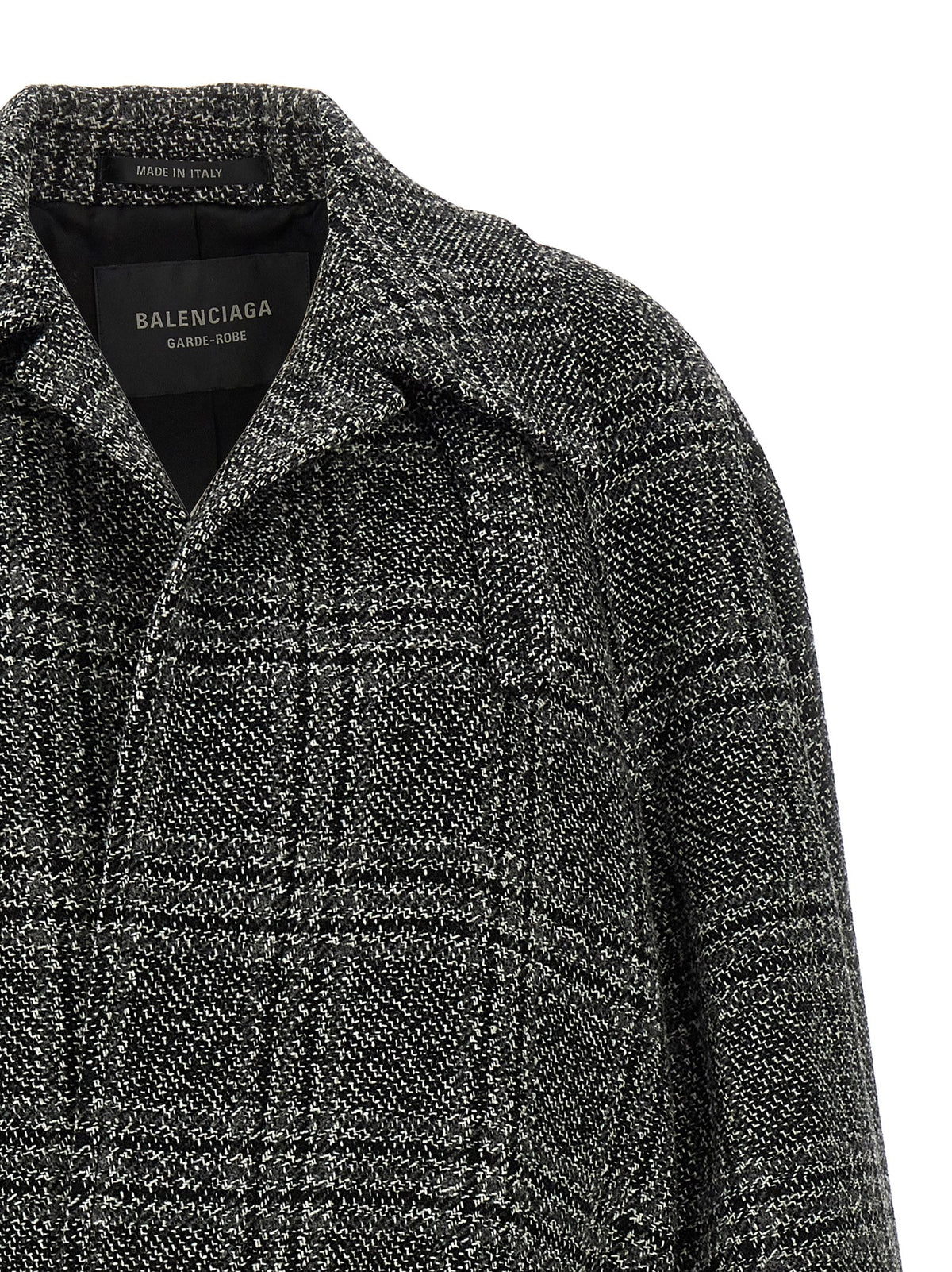 Balenciaga One Layer Black Wool Check Coat