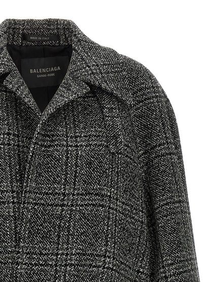 Balenciaga One Layer Black Wool Check Coat