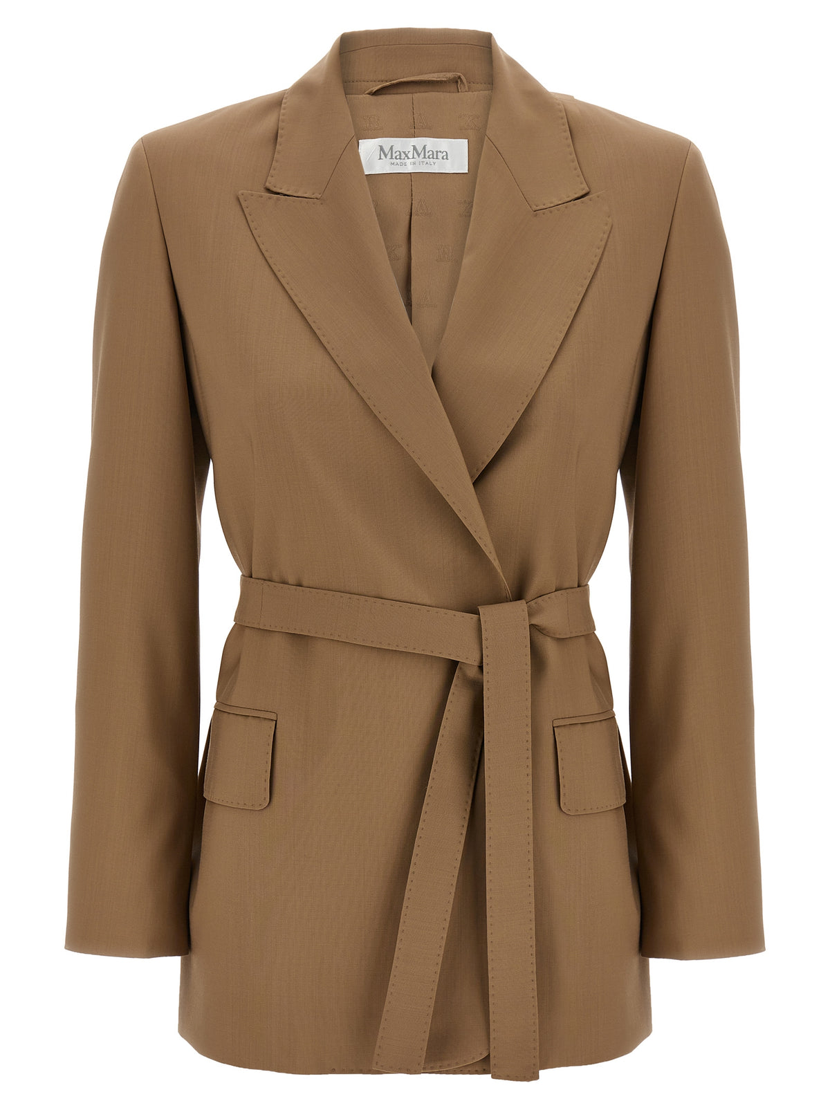 Max Mara Talento Belted Virgin Wool Blazer in Brown