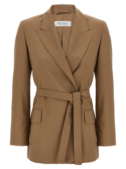 Max Mara Talento Belted Virgin Wool Blazer in Brown