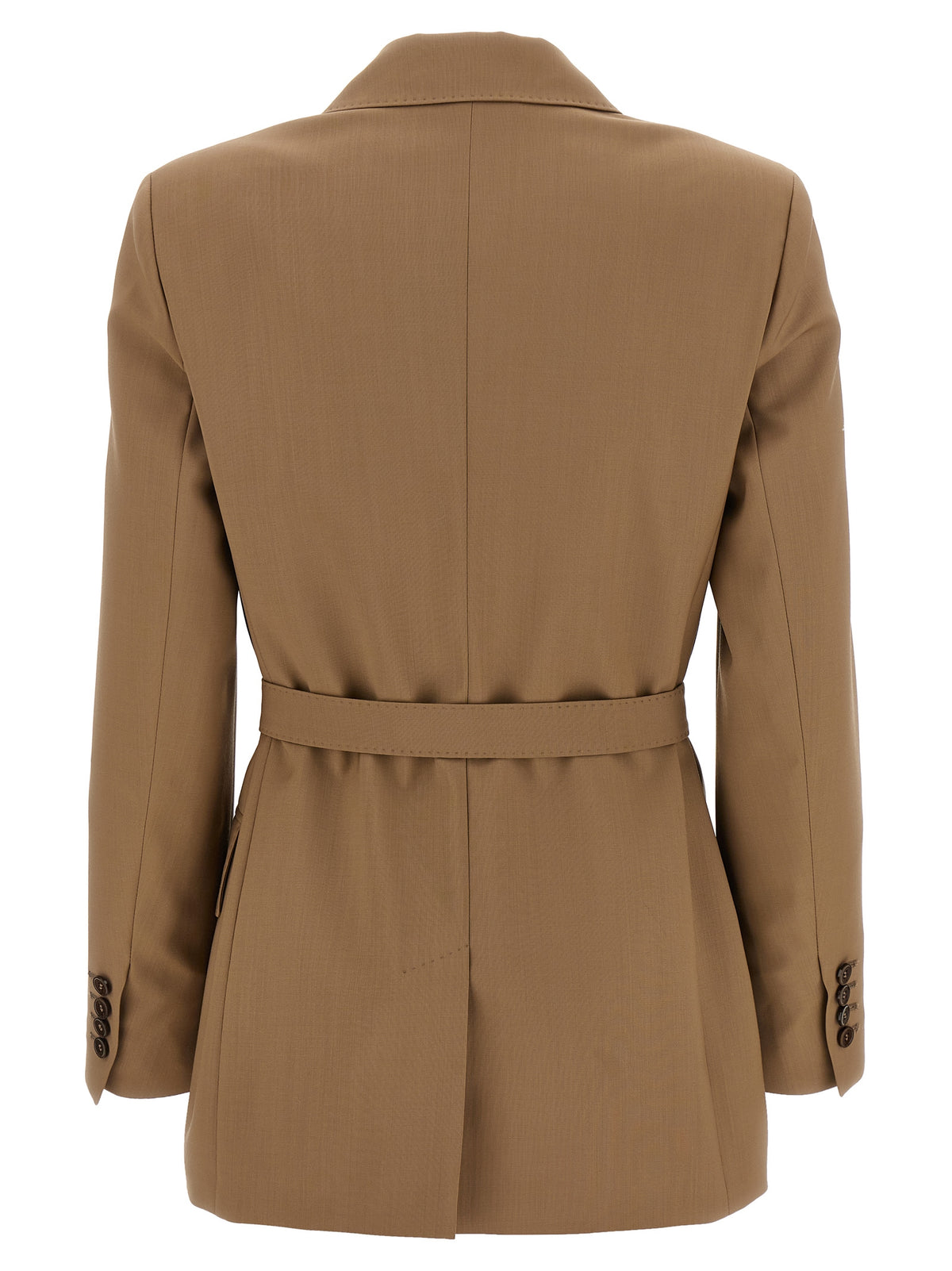 Max Mara Talento Belted Virgin Wool Blazer in Brown