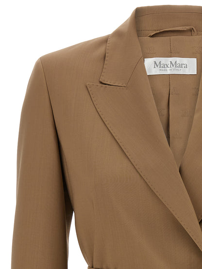 Max Mara Talento Belted Virgin Wool Blazer in Brown