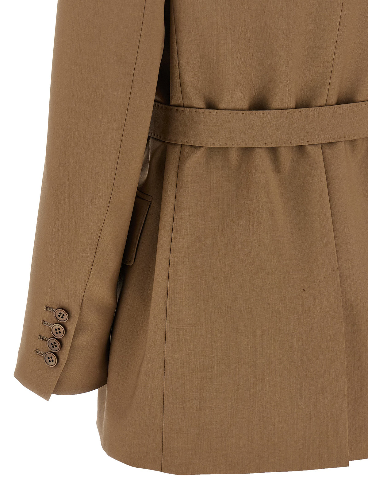 Max Mara Talento Belted Virgin Wool Blazer in Brown