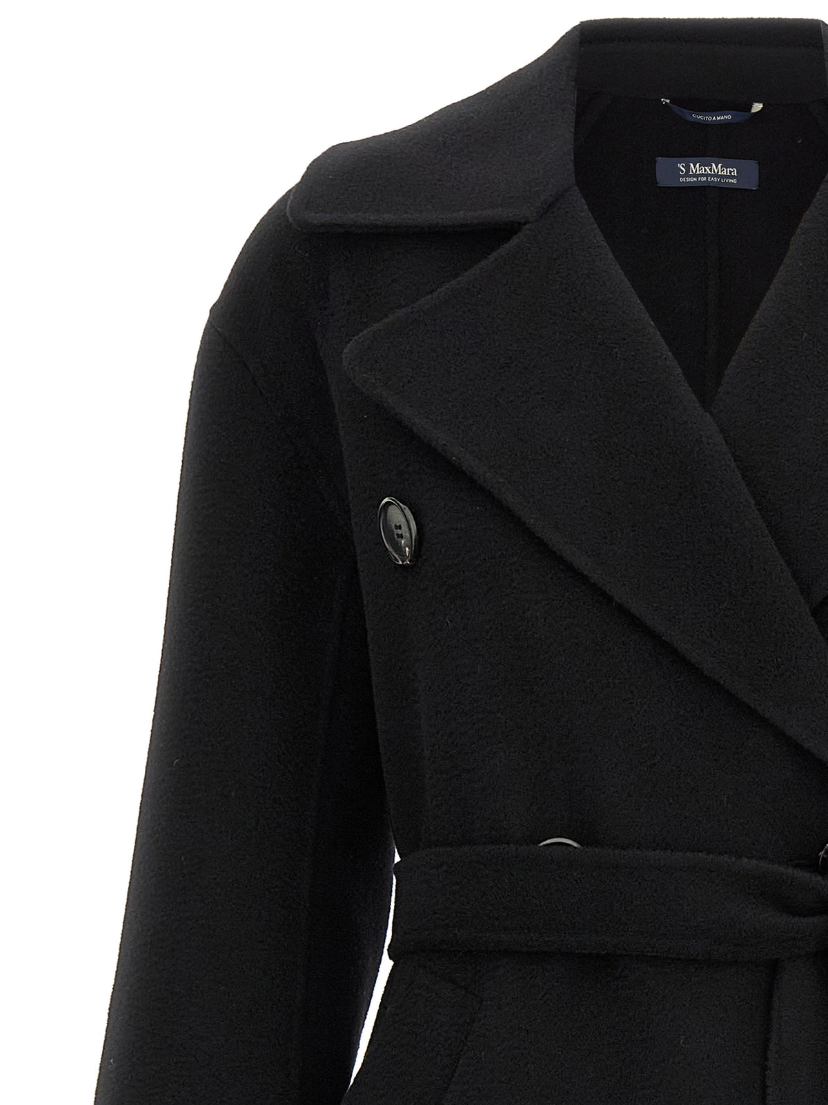 'S Max Mara Dalila Black Virgin Wool and Cashmere Coat
