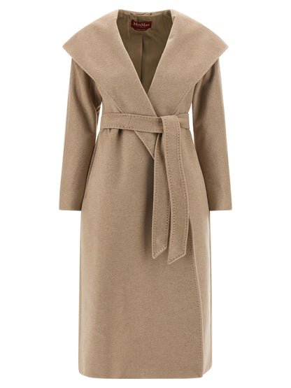 Max Mara Studio Danton Beige Cashmere Hooded Coat