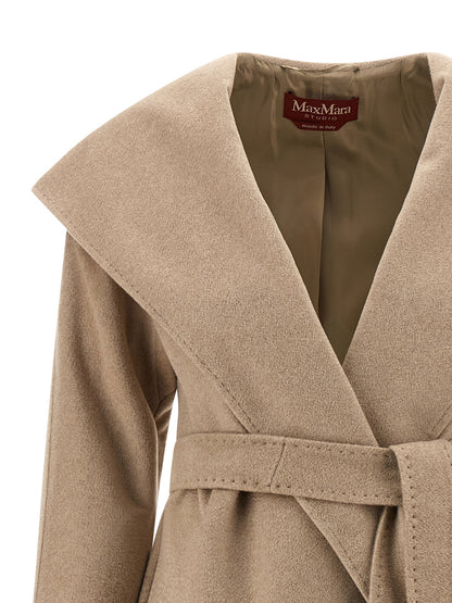 Max Mara Studio Danton Beige Cashmere Hooded Coat