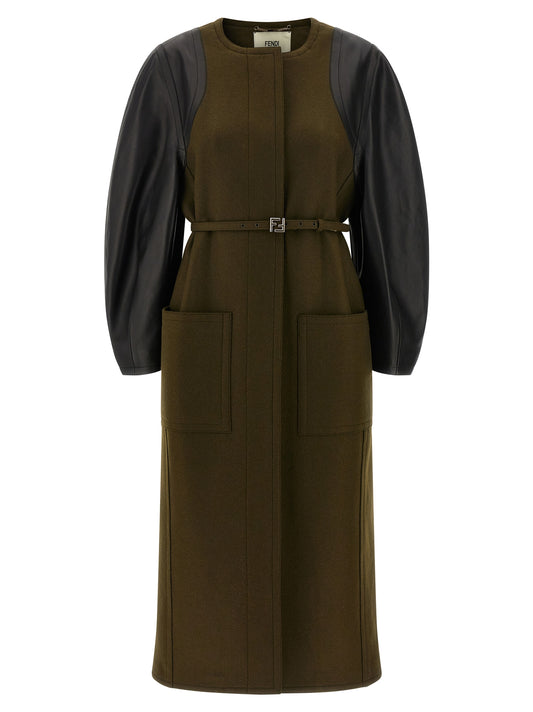 Fendi Green Viscose Crewneck Coat