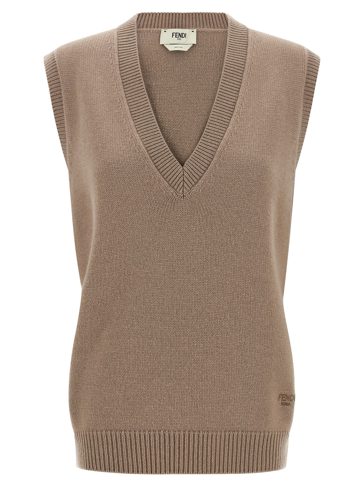 Fendi Beige Cashmere Vest with Roma Logo