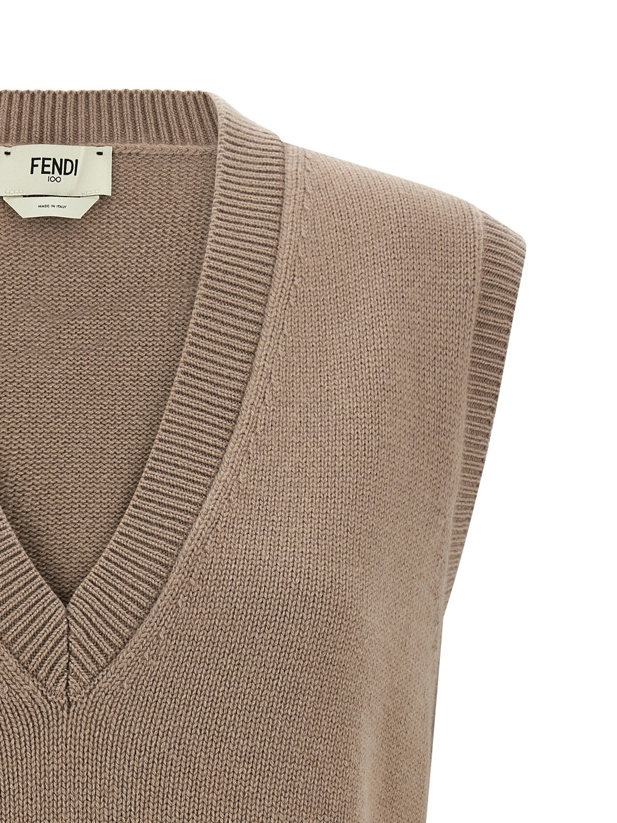 Fendi Beige Cashmere Vest with Roma Logo