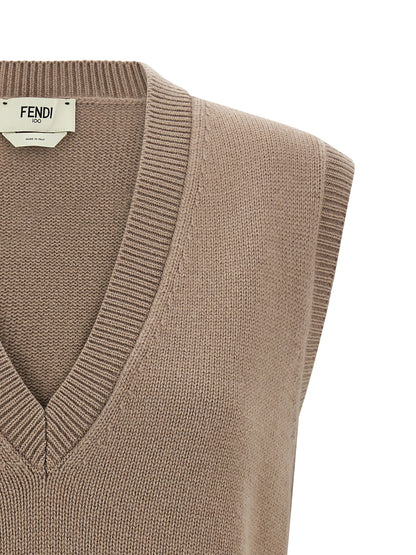 Fendi Beige Cashmere Vest with Roma Logo