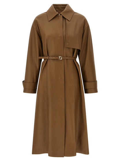 Fendi Brown Nappa Leather Midi Trench Coat